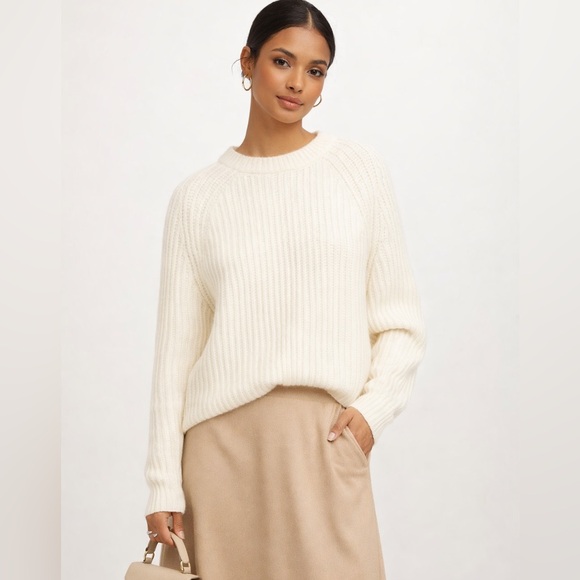 Madewell Sweaters - Madewell Ivory Cream Ribbed‎ Knit Sweater | Cozy Soft Minimalist Capsule Staple